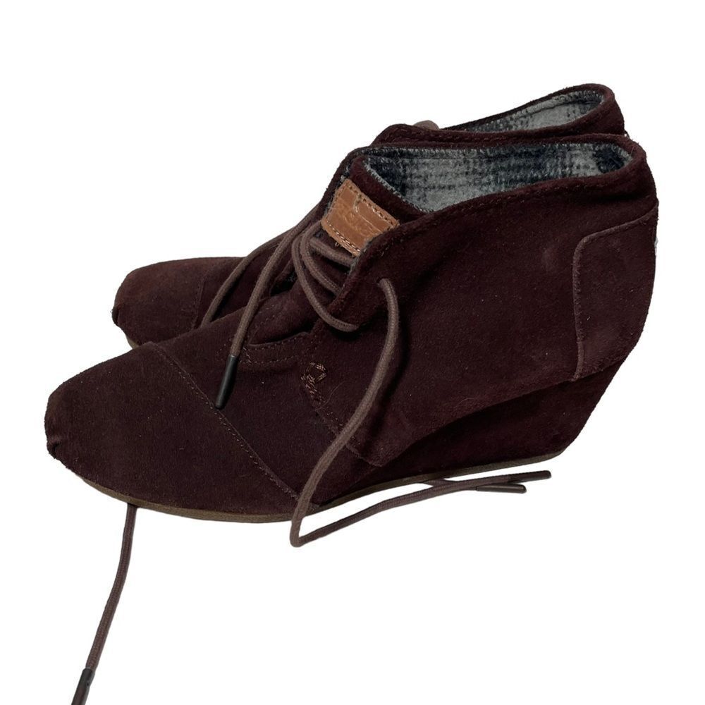 Toms Burgundy Wedge Heeled Ankle Booties